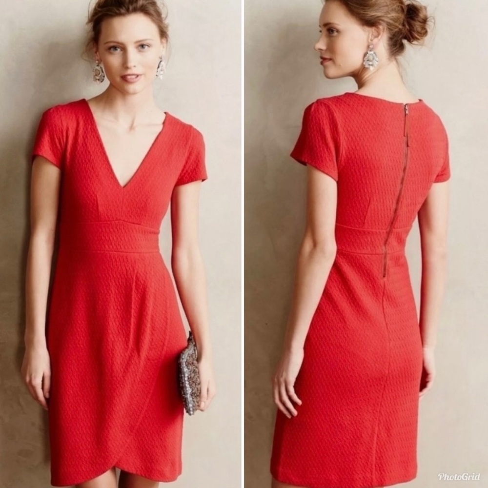 Anthropologie Maeve Red V-neck Sheath Dress